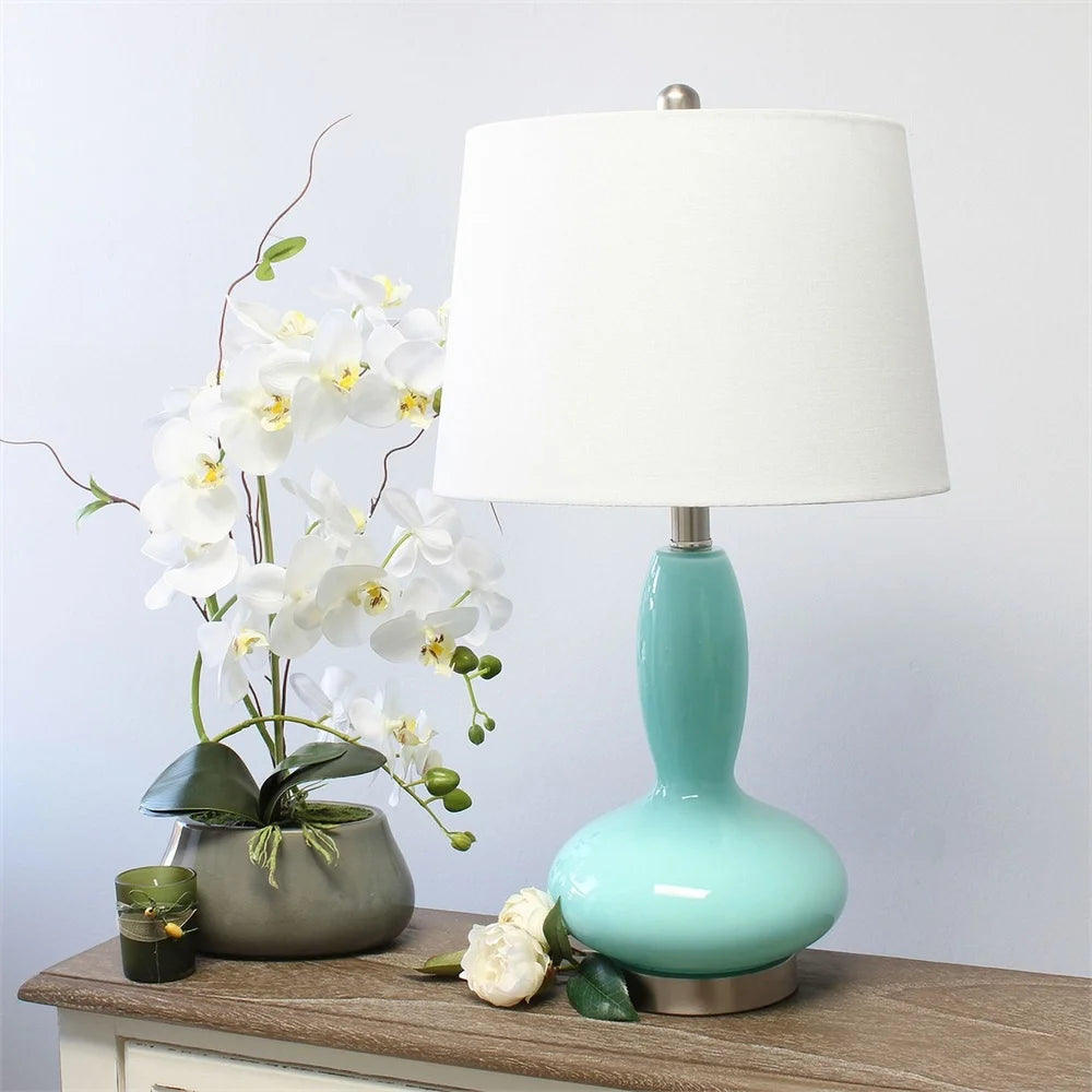 Contemporary Glass Table Lamp with Fabric Shade E26 Base Living Room Bedroom Office Decoration Tapered Shade Design
