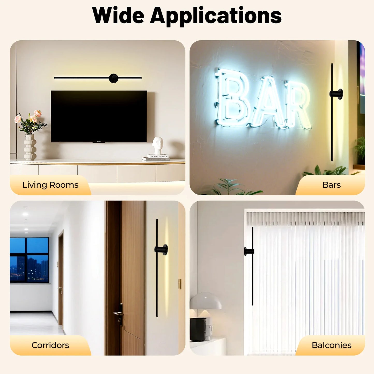 110V LED Linear Wall Lamp Modern Wall Light Long Led Wall Lamp Warm Light Color Black Home Decor
