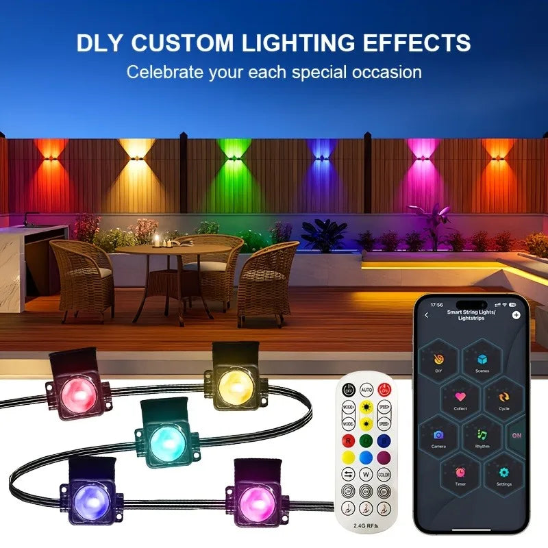 Smart Outdoor Light String 300 Ft RGBIC Outdoor Light With 16 Million Dimmable Warm White LED Bulbs Application Control garden