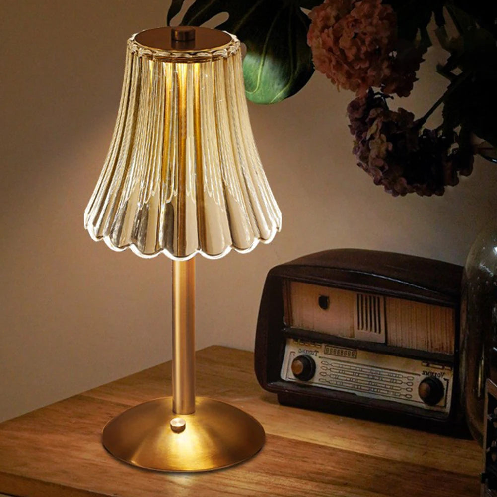 Crystal Table Lamp Rechargeable 3 Colors Portable Gold Metal Beside Lamp 2000mAh Battery Operated Dimmable Touch Light