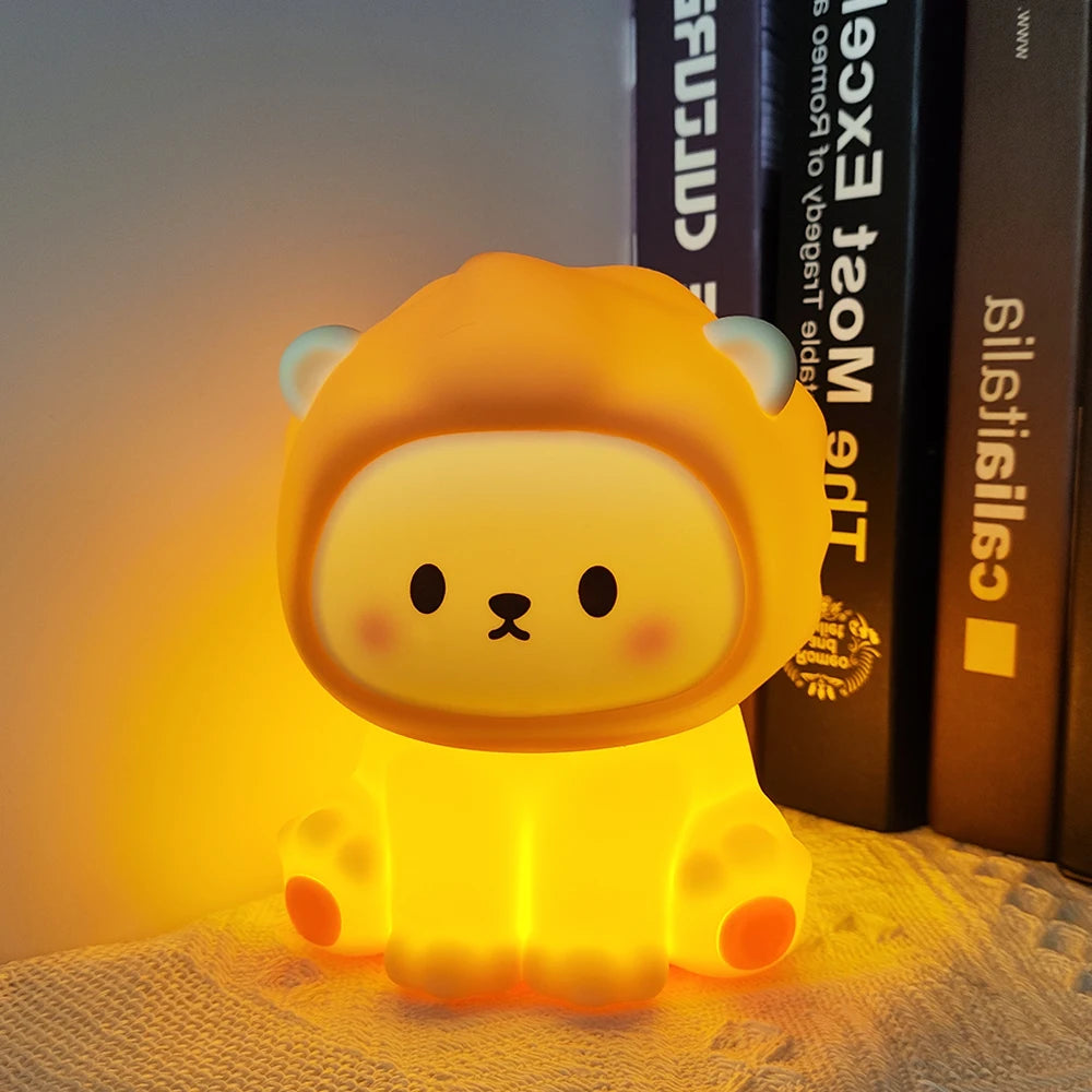 Cute Panda LED Night Lights Lion Silicone Sleeping Lamp USB Rechargeable Timing Bedside Baby Nightlights For Birthday Gift