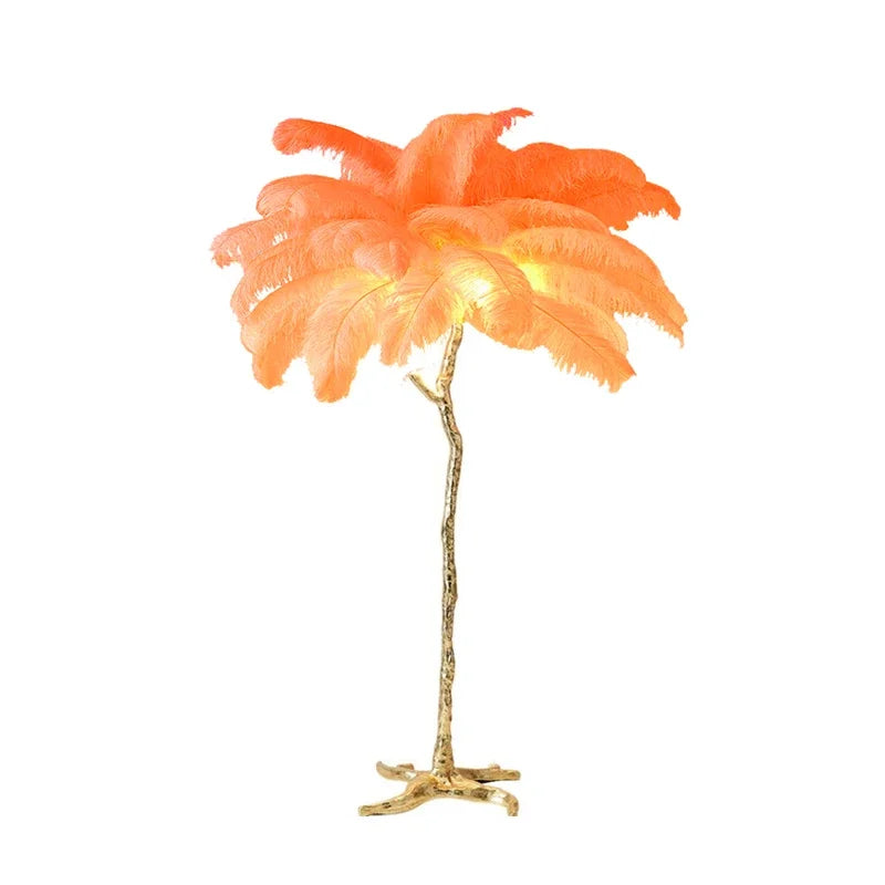 Modern Ostrich Feather Led Floor Lamp Copper Resin Living Room Home Decor Indoor Lighting Bedroom Bedside Standing Table Light