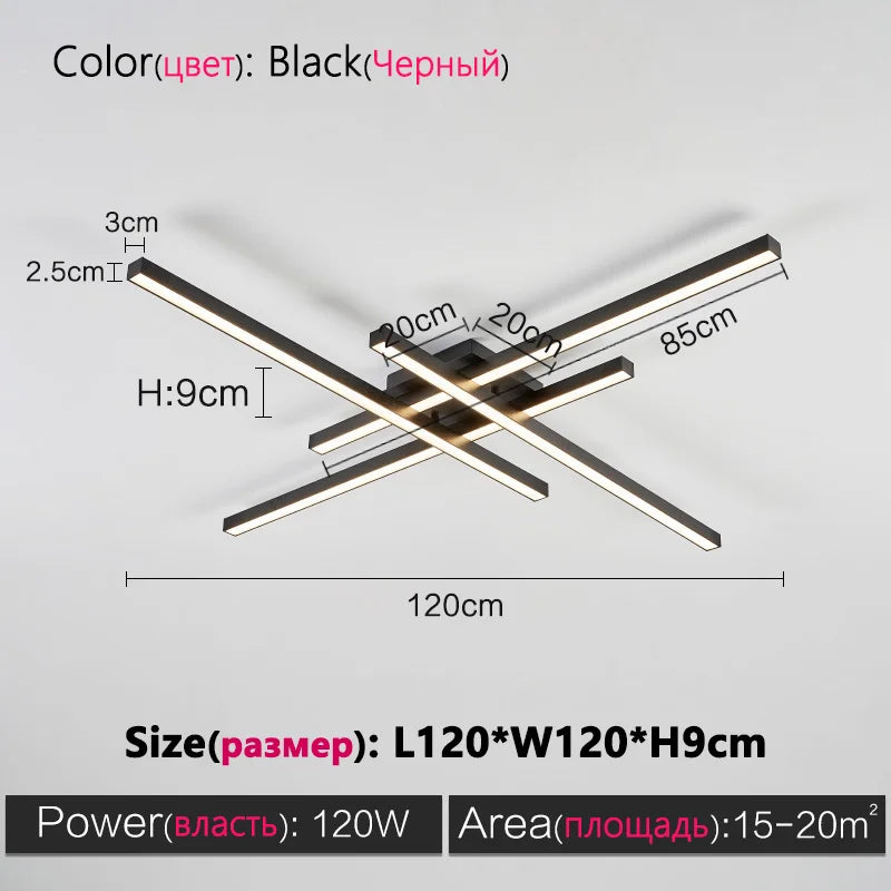 Black chandelier square bedroom lamps living room lamp led ceiling lamp Nordic minimalist creative led ceiling lamp strip lights