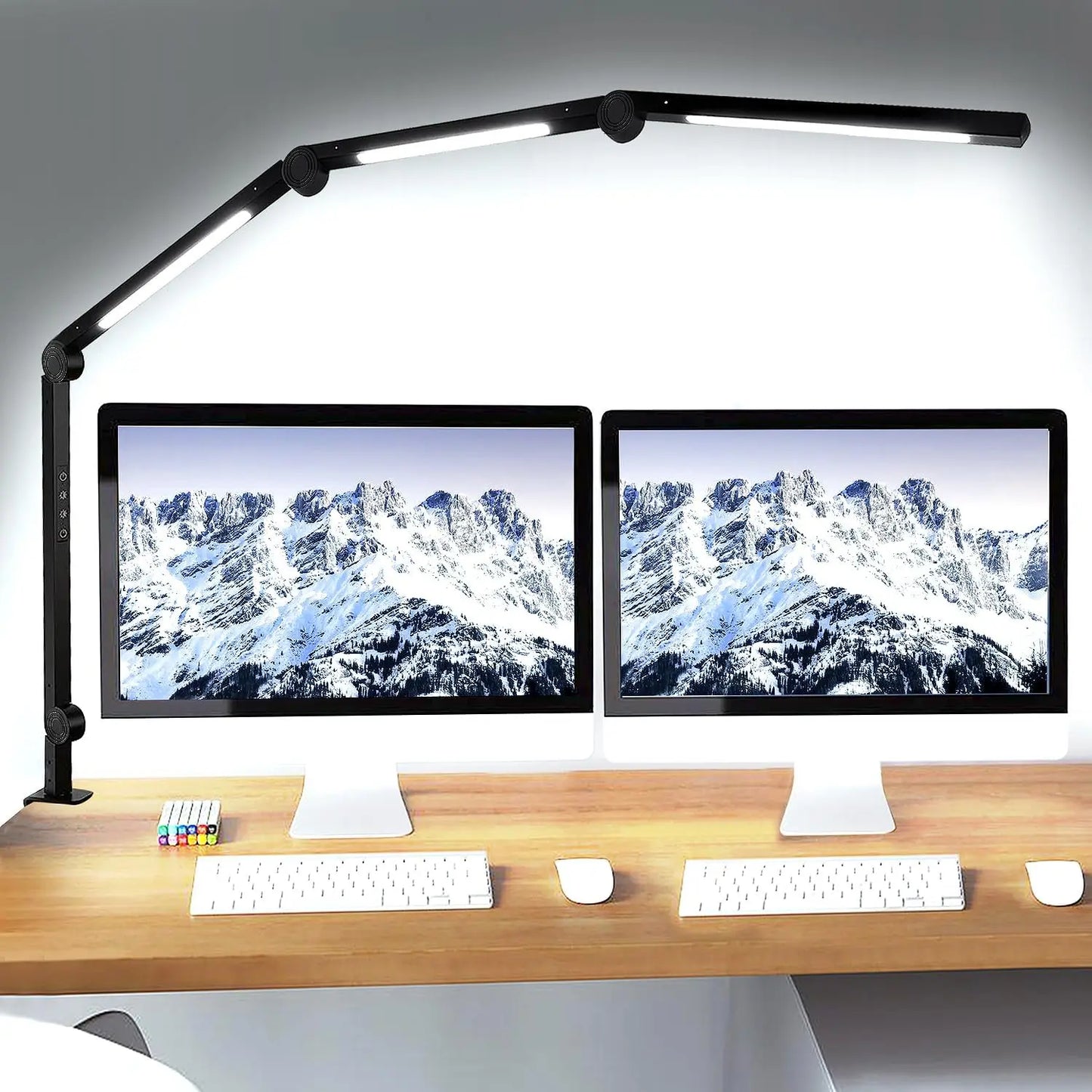 LED Desk Lamp with Clamp Flexible 4 sections Swing Arm Three light sources desk light, 4 Color Modes & 5 Brightness