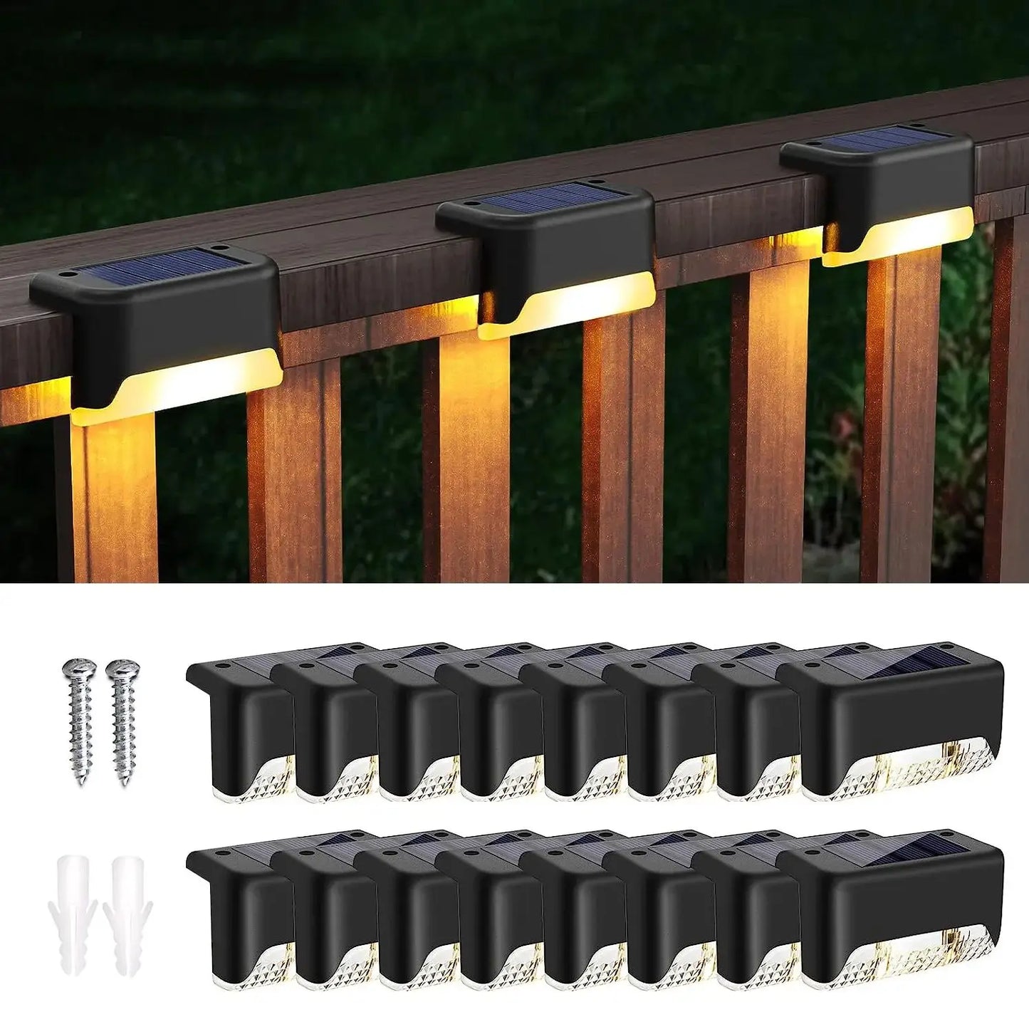 16-Pack Outdoor Solar Deck Lamp For Outdoor Stairs, Steps, Fences, Yards, Patios And Paths LED Light (Warm White)