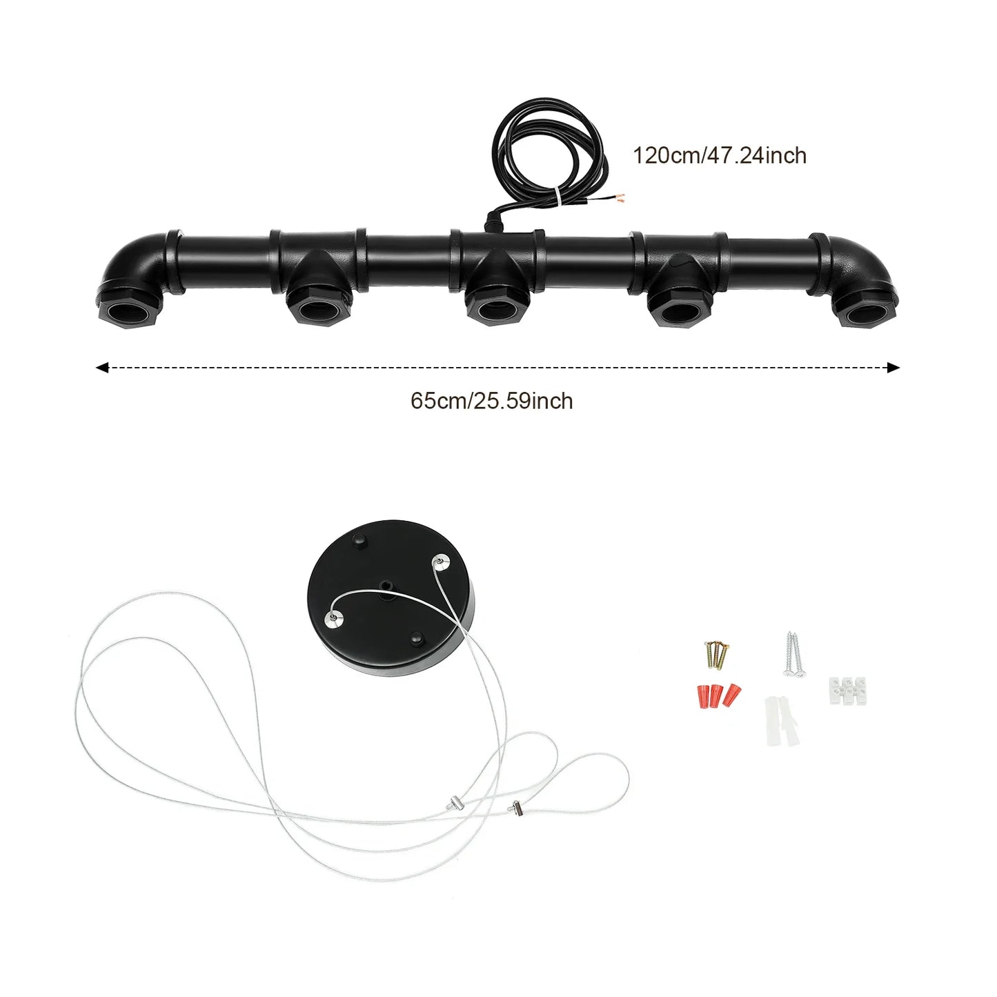 5-Light Water Pipe Pendant Light 65cm 1.2m Wire 10-15㎡ Lighting Area Ceiling Lamp for Living Room Bar Hotel Industrial Style