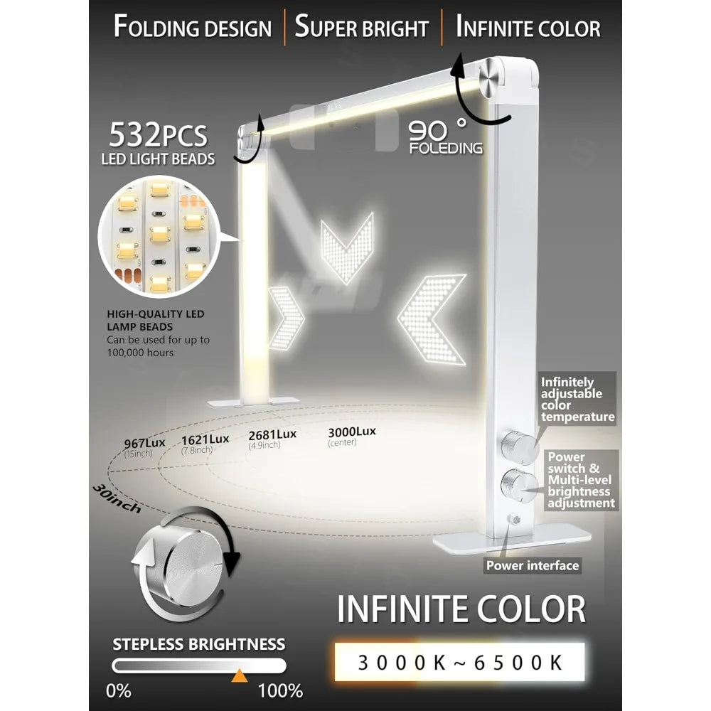 36W Adjustable LED Desk Lamp with 4000-6000K Temperature Range, 3 Lighting Modes for Study, Model Building, and Crafting