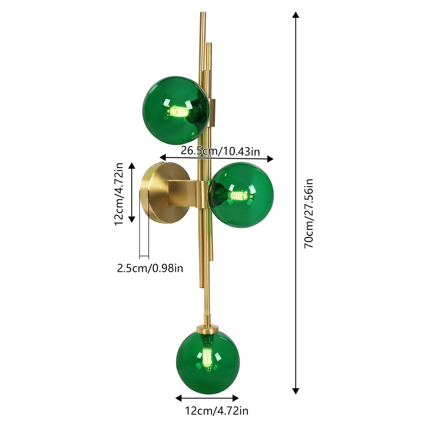 3* G9 LED Modern metal wall lamps, green glass spherical wall lamps, indoor wall lamps