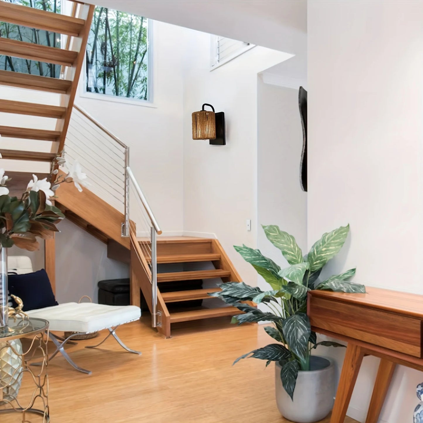 1-light Rattan Wall Sconce Rattan Sconce Boho Wall Sconce Farmhouse Boho Wall Sconces Indoor Coastal Wall Sconce