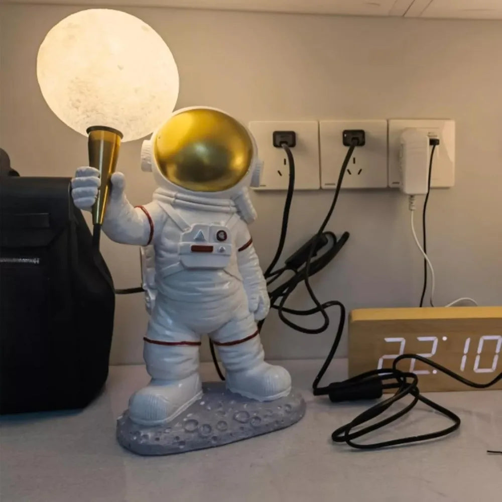 Creative Night Light USA Modern Astronaut Table Moon Night Resin Bedside Lamp Desk Decor for Kids, Children