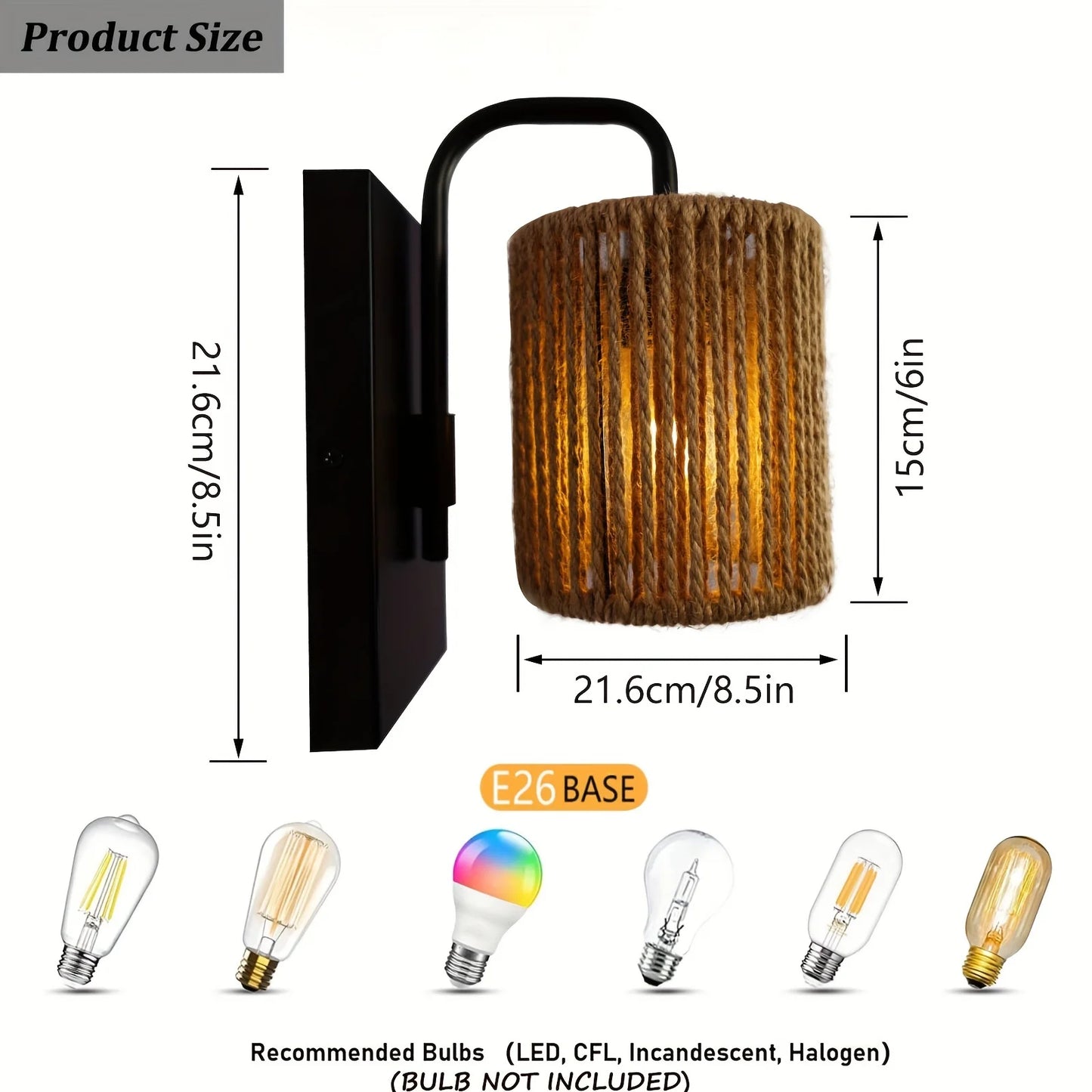 1-light Rattan Wall Sconce Rattan Sconce Boho Wall Sconce Farmhouse Boho Wall Sconces Indoor Coastal Wall Sconce