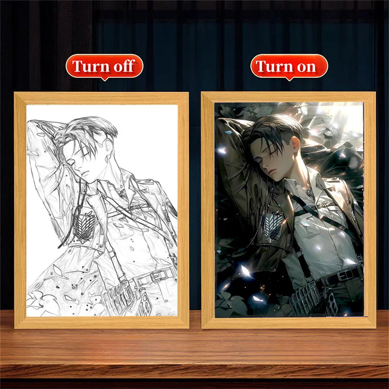 Anime Attack on Titan Night Light Painting Picture Frame Room Decor Home Wall Decorative Art For Bedroom Friends Gifts Moon Lamp