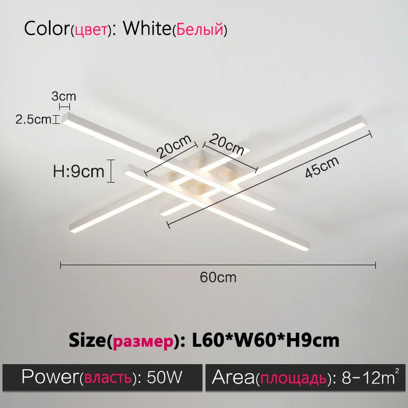 Black chandelier square bedroom lamps living room lamp led ceiling lamp Nordic minimalist creative led ceiling lamp strip lights