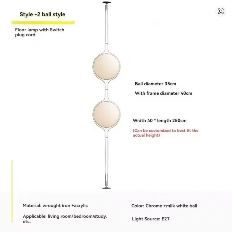 Garrault Delord Floor Lamp Chrome Metal White Acrylic Ball Floor Light Living Room Hotel Room Sofa Decoration Lamp