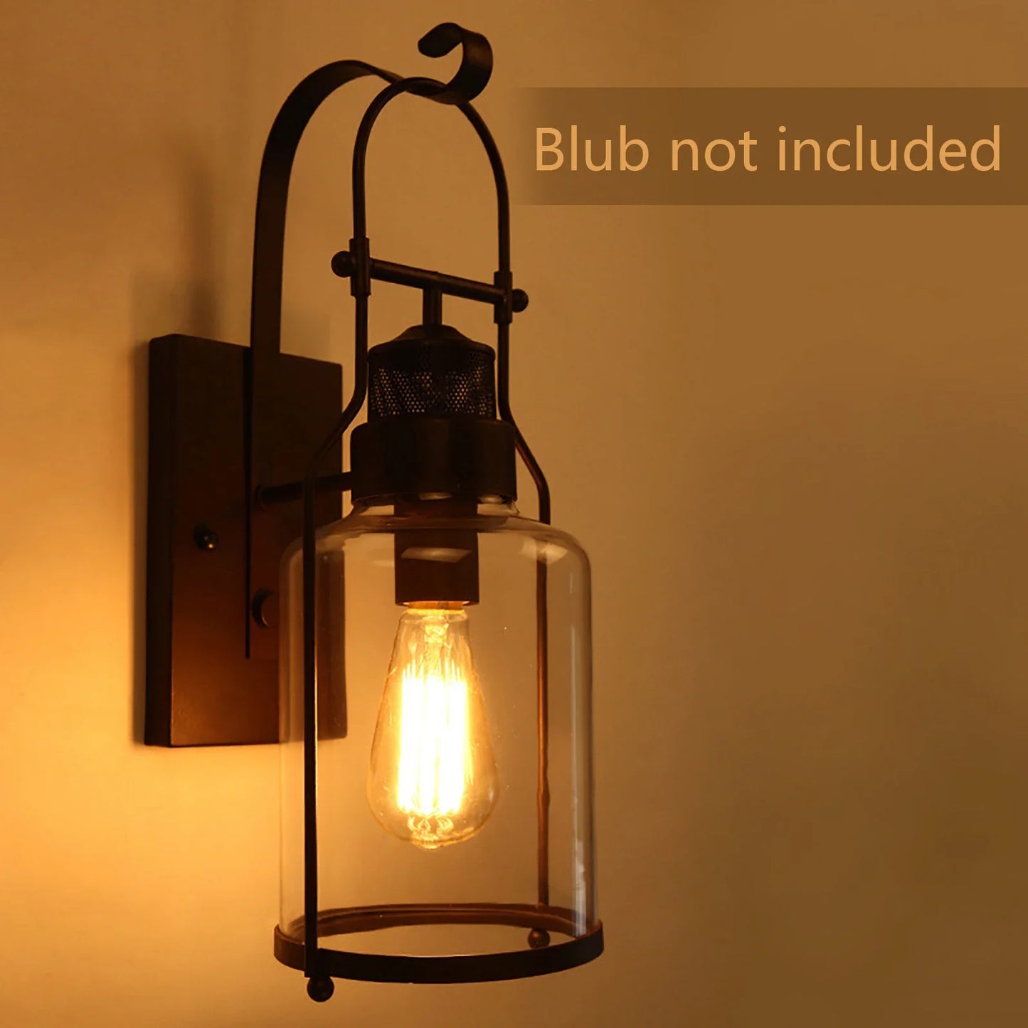 110-220V Indoor Rustic Light Fixtures,Retro Vintage Industrial Wall Lantern, Farmhouse Wall Lamp with Clear Lampshade