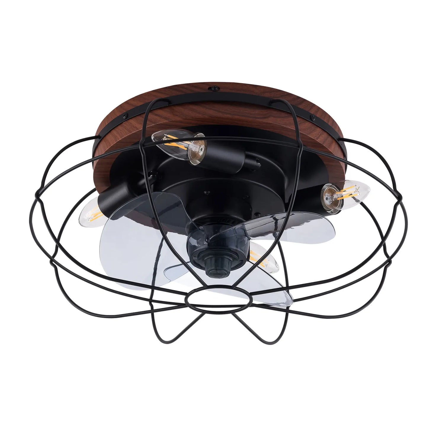 18 Inch Ceiling Fan with Light, Black and Wood Color Ceiling Fan Light with Remote Control, Flush Mount Ceiling Fan Light