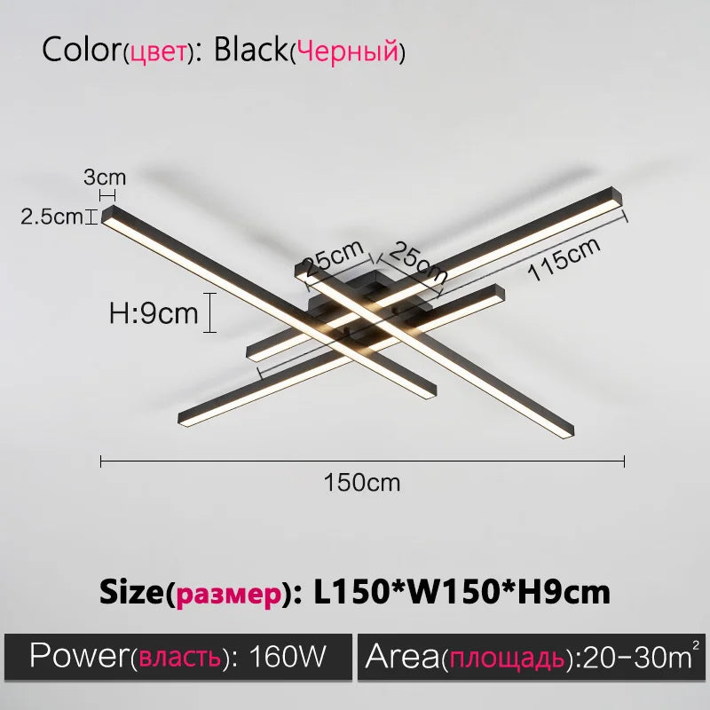 Black chandelier square bedroom lamps living room lamp led ceiling lamp Nordic minimalist creative led ceiling lamp strip lights