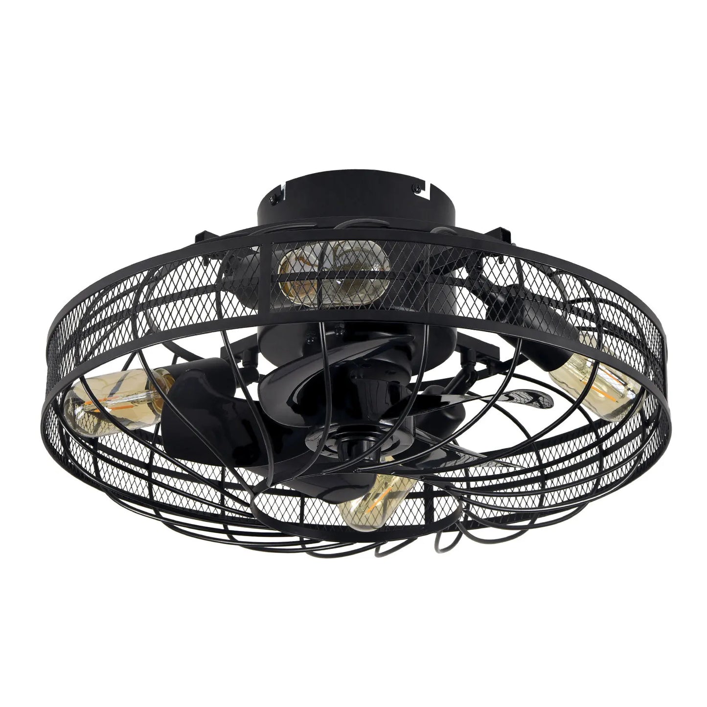 20'' E26 Rustic Caged Ceiling Light Fan Farmhouse Flush Mount Chandelier 1/2/4H Timing Control