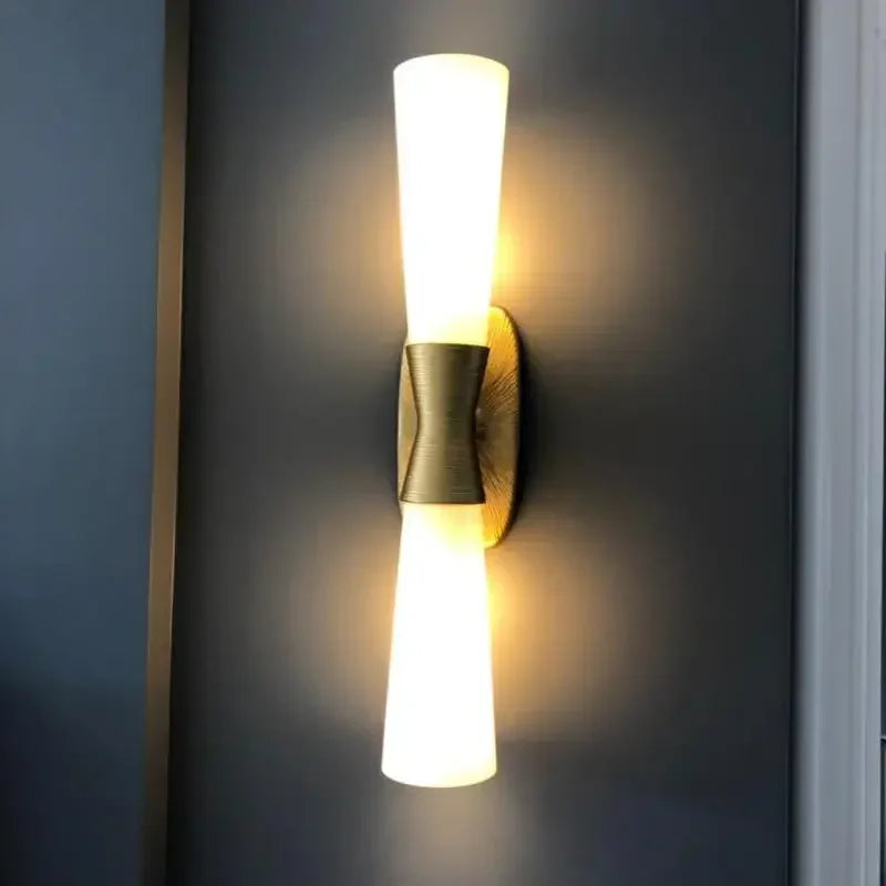 Bedroom White Glass Lampshade Wall Light Fixtures Art Gallery E14 Daily Indoor Wall Sconce Living Room Hallway Golden Wall Lamp