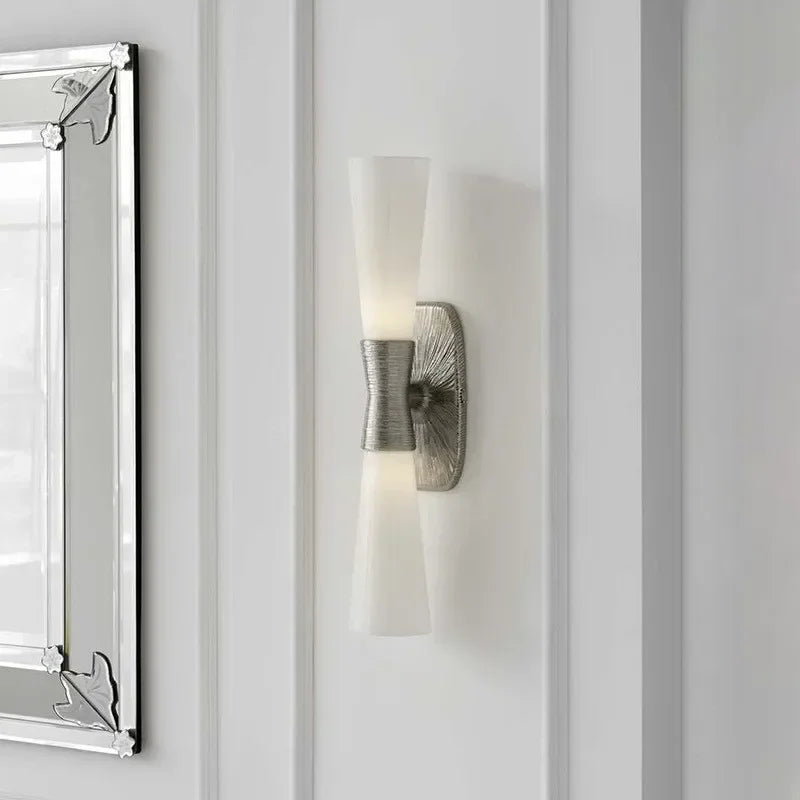 Bedroom White Glass Lampshade Wall Light Fixtures Art Gallery E14 Daily Indoor Wall Sconce Living Room Hallway Golden Wall Lamp