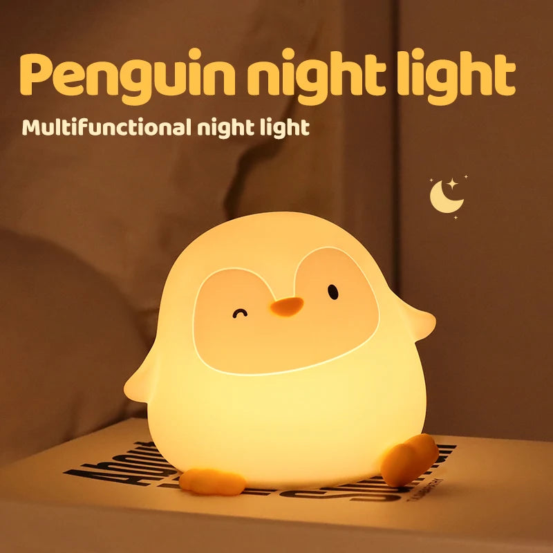 Cartoon Penguin Silicone Lamp Rechargeable LED Night Light Two-level Dimming Timer Off Sleep Light for Room Decoration