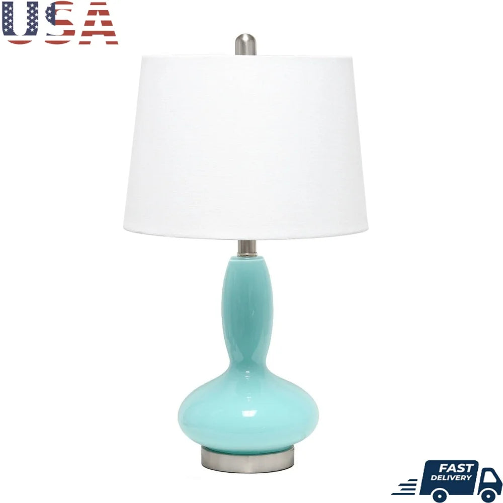 Contemporary Glass Table Lamp with Fabric Shade E26 Base Living Room Bedroom Office Decoration Tapered Shade Design