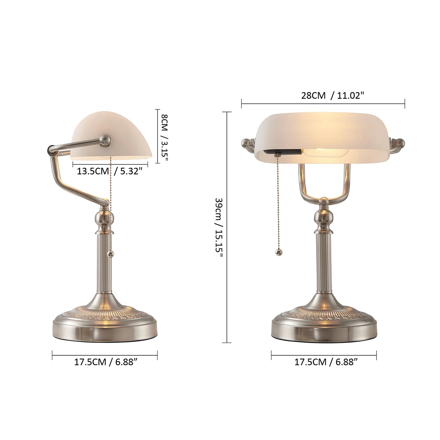 Classical desk lamp Green/White Color Glass Bankers Desk Lamp with Zipper Switch Living room Bedroom Bedside Sofa Table lamp