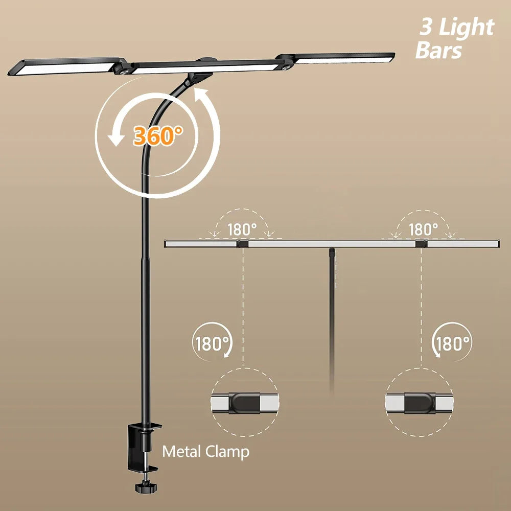 3-head Eye Caring Architect Lamp with Clamp Computer Monitor Gooseneck Smart Light 5 Color Flexible Table Lamp for Home Office