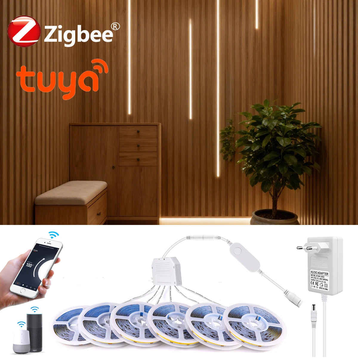 12V LED Soundproof Panel Decor COB Light Strip Wall Lamp for Smart Zigbee Tuya APP Control Wine Show Cabinet Night Lighting