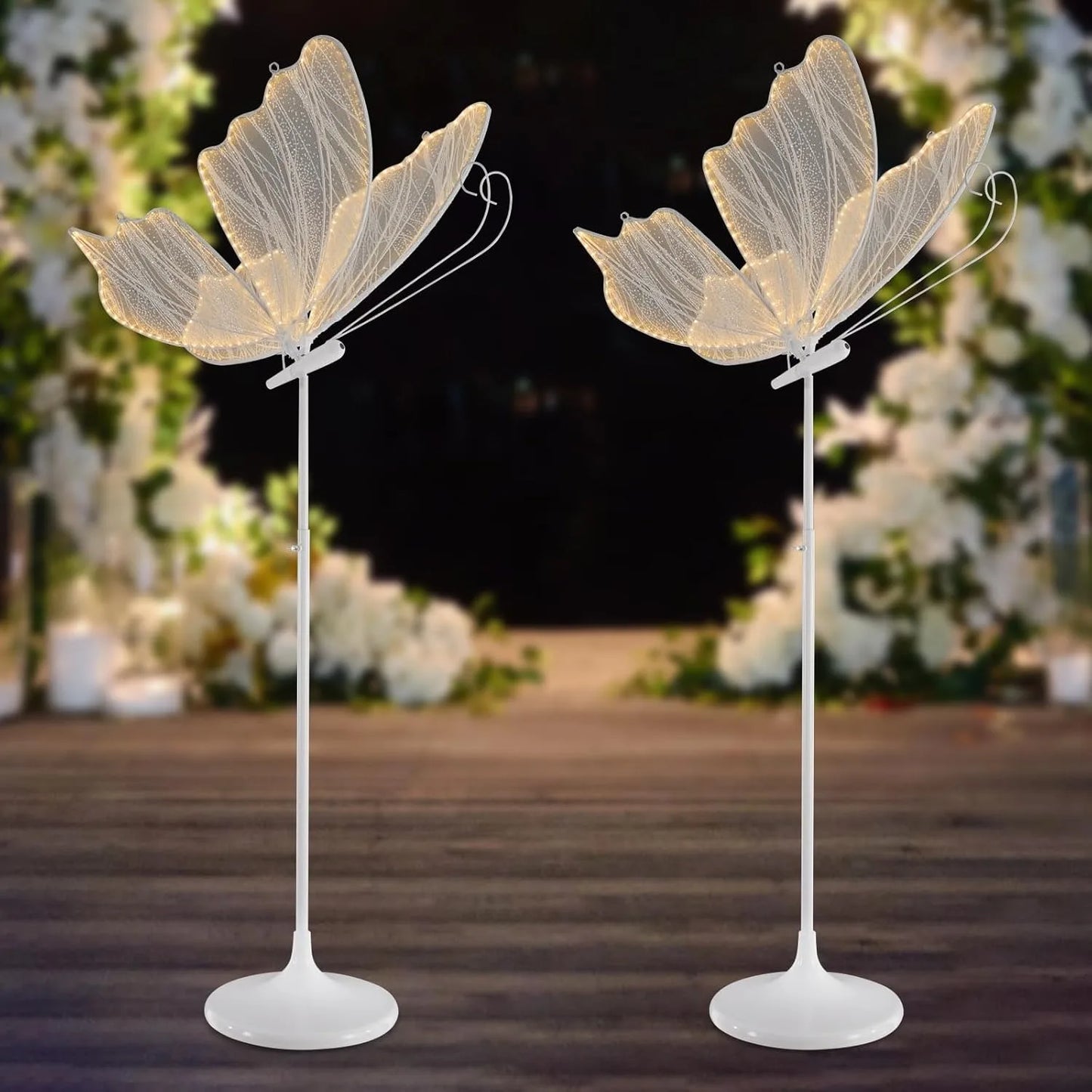 BYMAOCAR 2PCS Wedding Butterfly Floor Lamp LED Butterfly Ceiling Lamp for Wedding Party 57.5-70.1in Adjustable Height