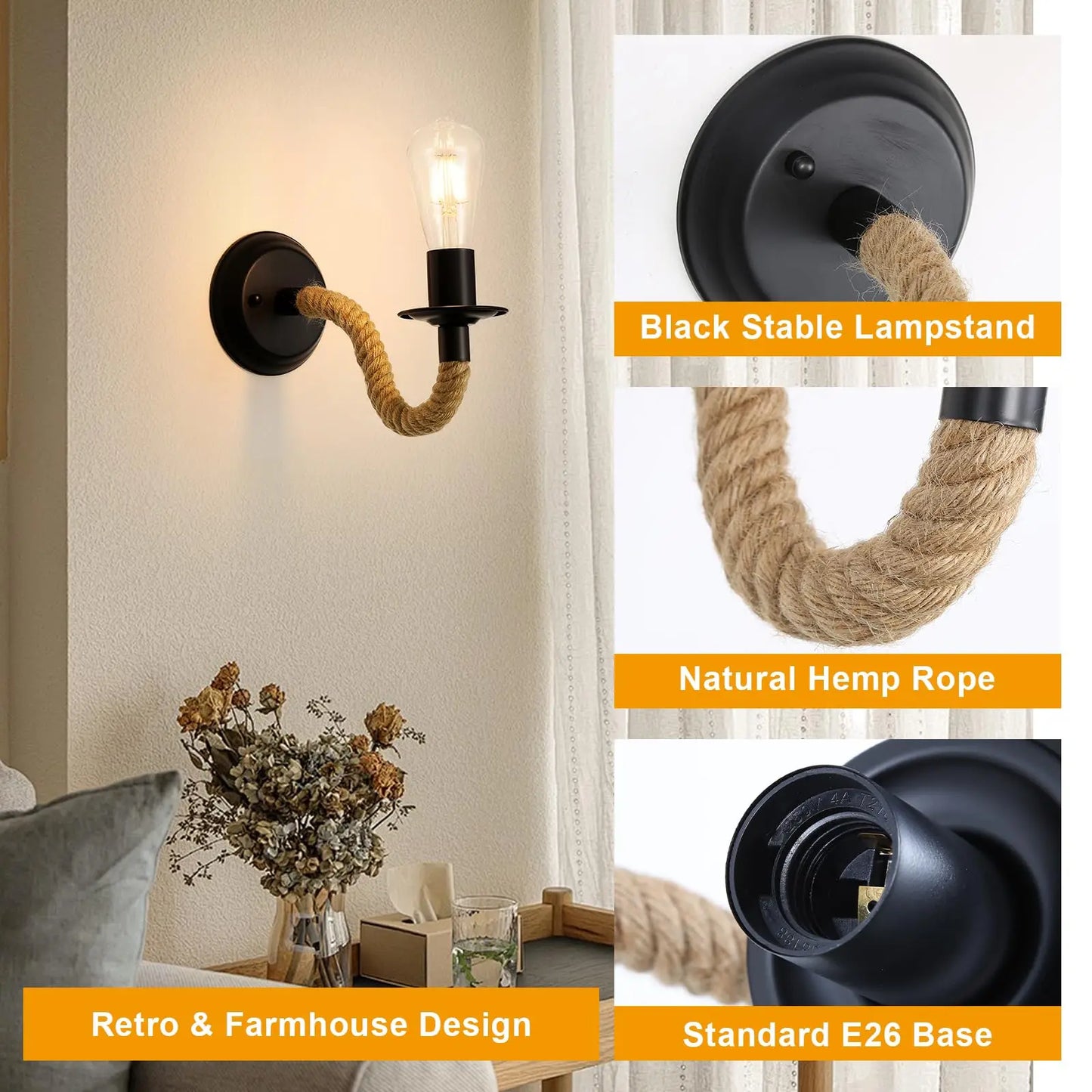 Black Wall Sconces Light, 2pcs Industrial Farmhouse Wall Light Fixtures E26 (Bulb Not Included) Vintage Wall Mount Light Fixture