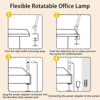 LED Desk Lamp with Clamp Flexible 4 sections Swing Arm Three light sources desk light, 4 Color Modes & 5 Brightness