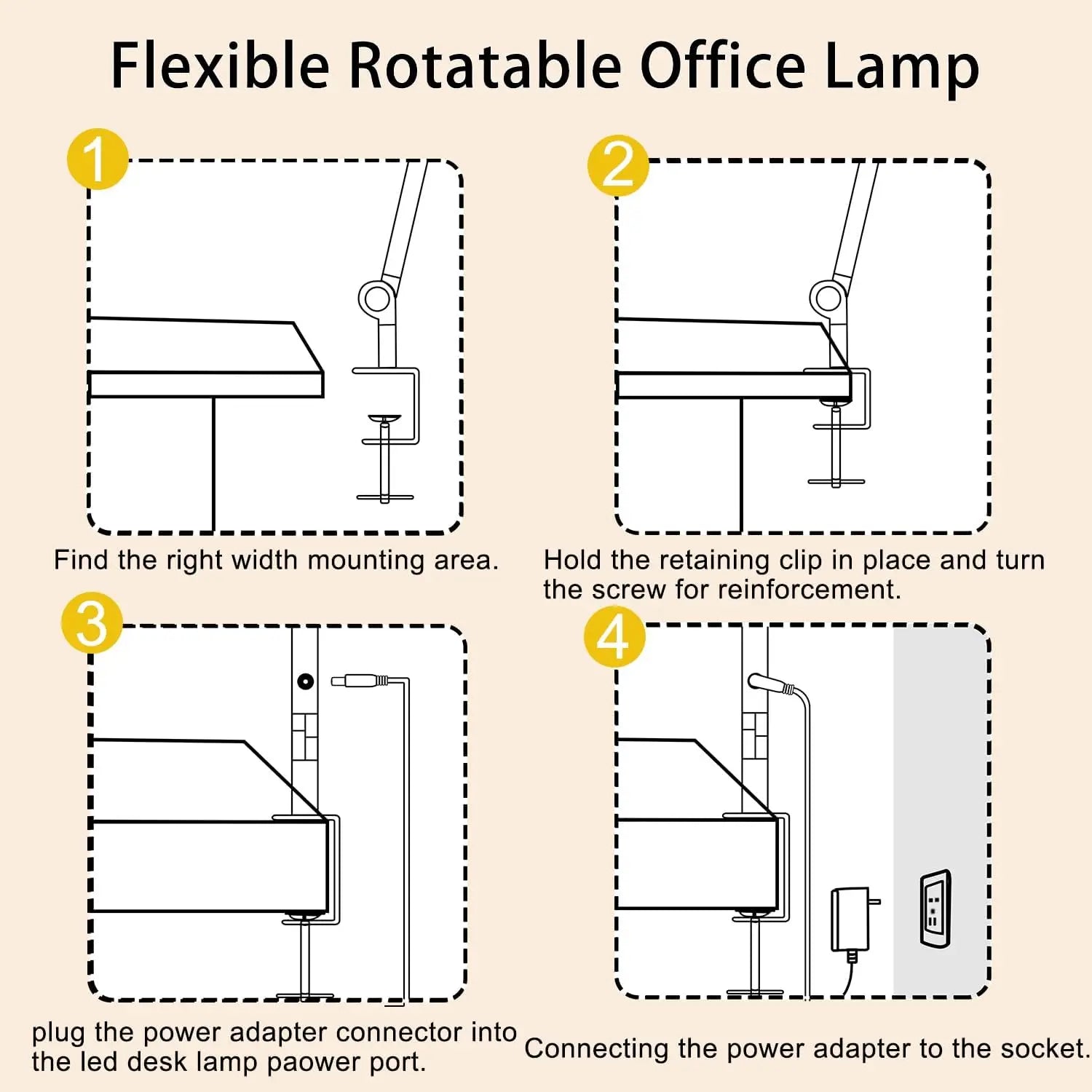 LED Desk Lamp with Clamp Flexible 4 sections Swing Arm Three light sources desk light, 4 Color Modes & 5 Brightness