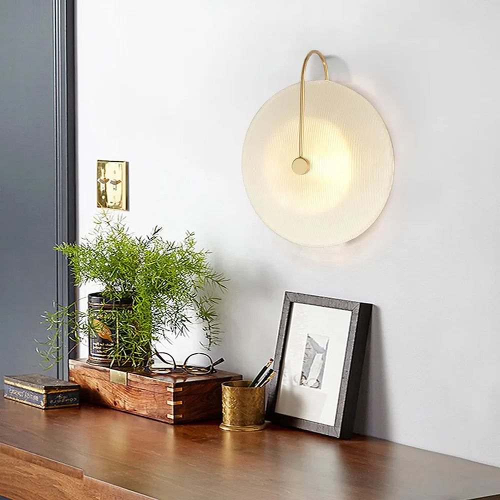 Bymaocar Vintage Wall Light Sconce with Round Frosted White Glass Shade Indoor Lighting Switch Control for Living Room Bedroom