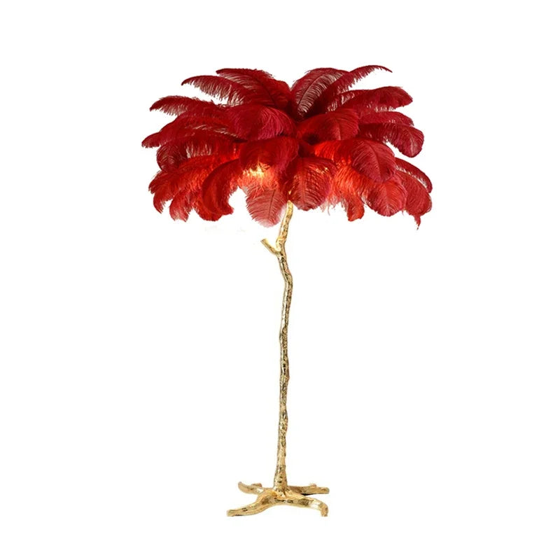 Modern Ostrich Feather Led Floor Lamp Copper Resin Living Room Home Decor Indoor Lighting Bedroom Bedside Standing Table Light