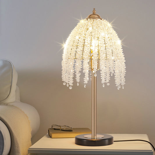 19"(H) Elegant Crystal Table Lamp Vintage Waterfall Design with Crystal Bead String Shades and Marble Textured Base(No Bulb)