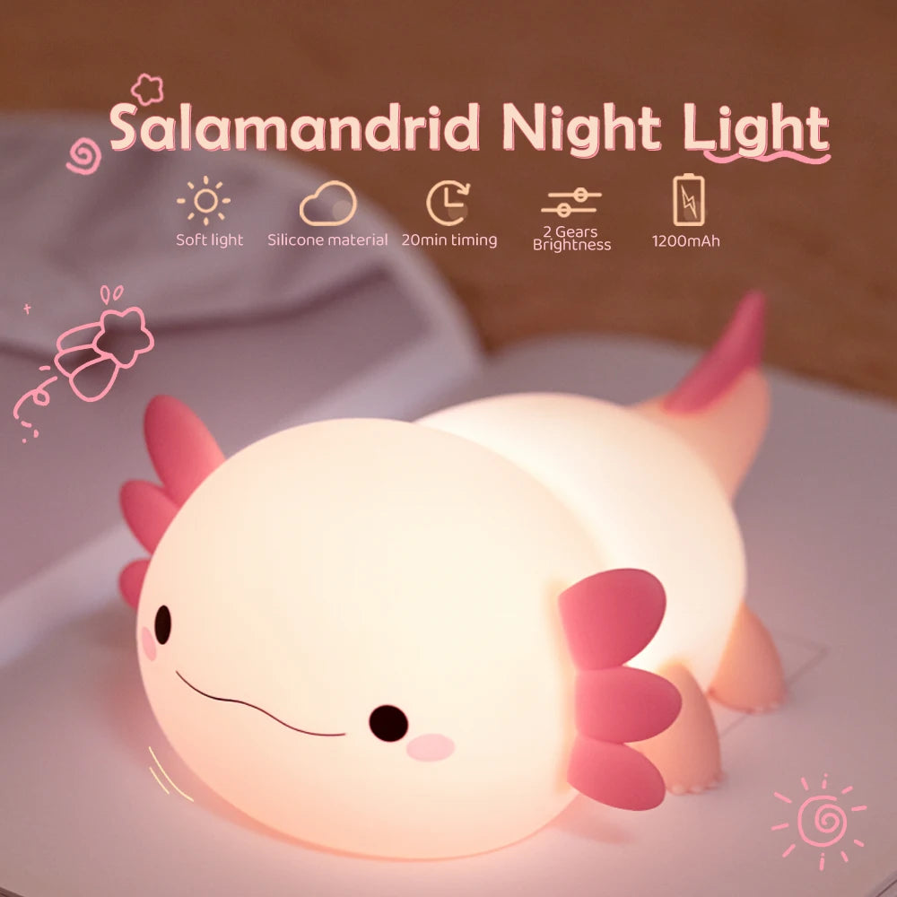 Cute Axolotl Night Light for Kids Bedroom Rabbit Animal Silicone Nursery Sleeping Lamp Touch Control Nightlights For Baby Gifts