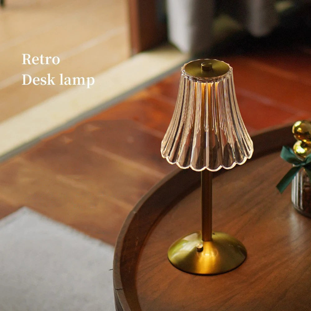 Crystal Table Lamp Rechargeable 3 Colors Portable Gold Metal Beside Lamp 2000mAh Battery Operated Dimmable Touch Light