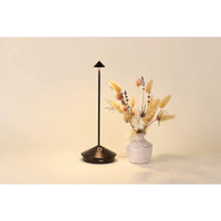 Black Cordless LED Table Lamp with Touch Dimming, Powder-Coated Aluminum, Suitable for Indoor and Outdoor Use, and Contact Charg