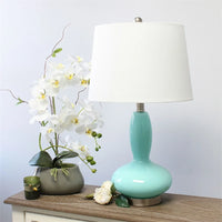 Contemporary Glass Table Lamp with Fabric Shade E26 Base Living Room Bedroom Office Decoration Tapered Shade Design