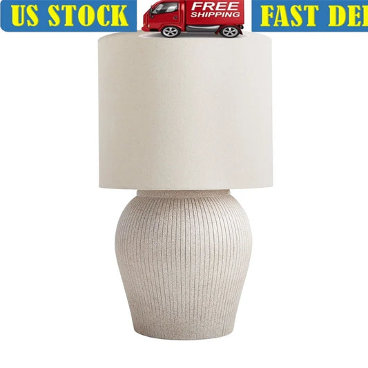 21 Inch Raw Sand Table Lamp with Shade Brighten Home Living Room Kitchen Nightstand Entryway Neutral Decor Lighting Touch