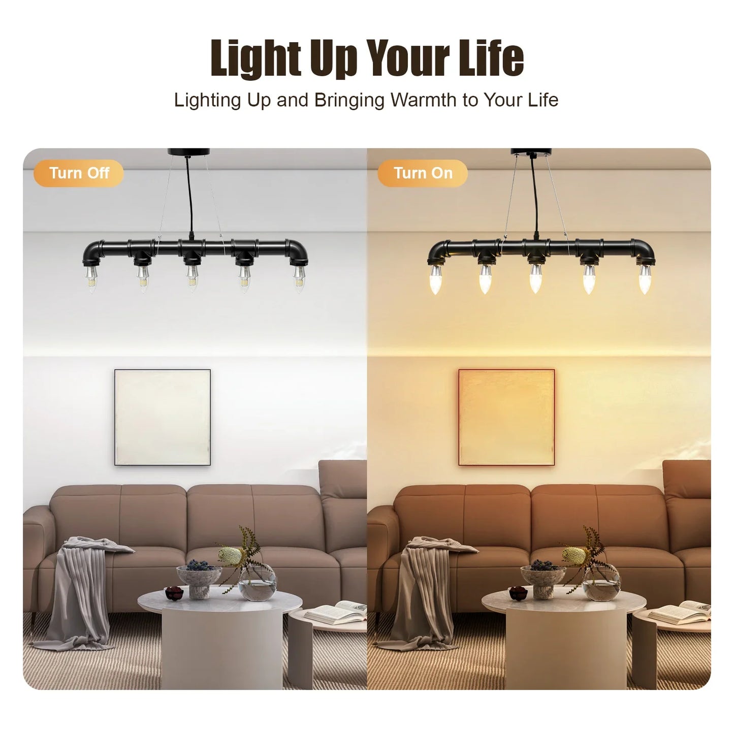 5-Light Water Pipe Pendant Light 65cm 1.2m Wire 10-15㎡ Lighting Area Ceiling Lamp for Living Room Bar Hotel Industrial Style