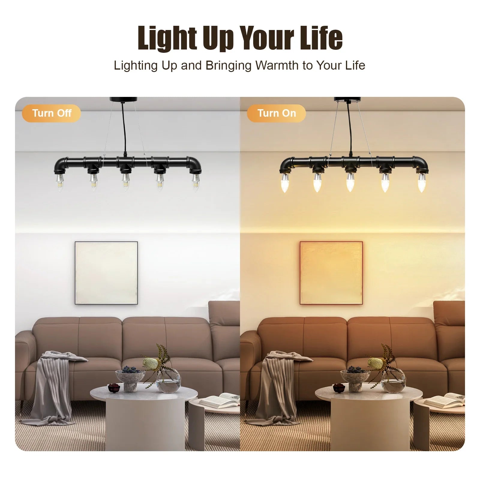 5-Light Water Pipe Pendant Light 65cm 1.2m Wire 10-15㎡ Lighting Area Ceiling Lamp for Living Room Bar Hotel Industrial Style