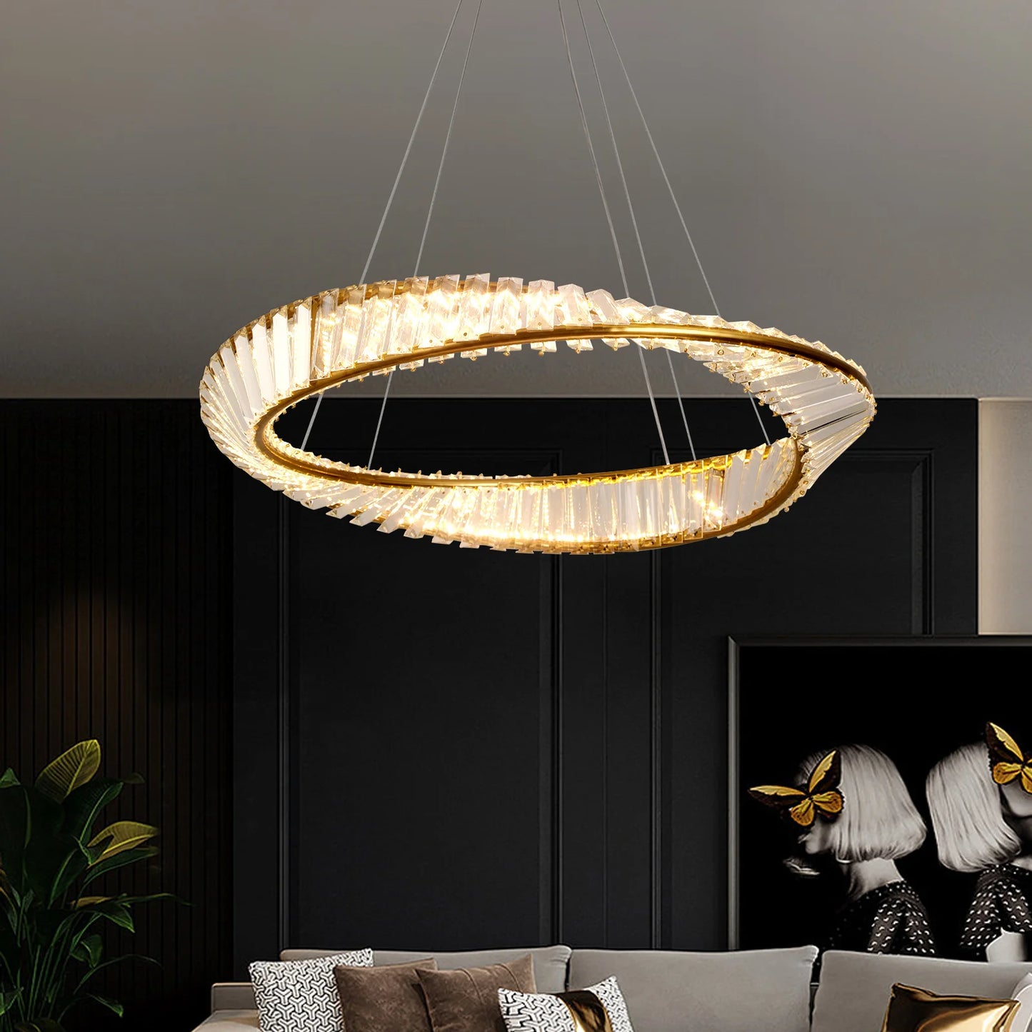 Crystal Circle Pendant Light Modern Indoor Lighting Ceiling Chandeiler Lamp Living Room LED Tricolored Hanging Lamps Luxury Flus