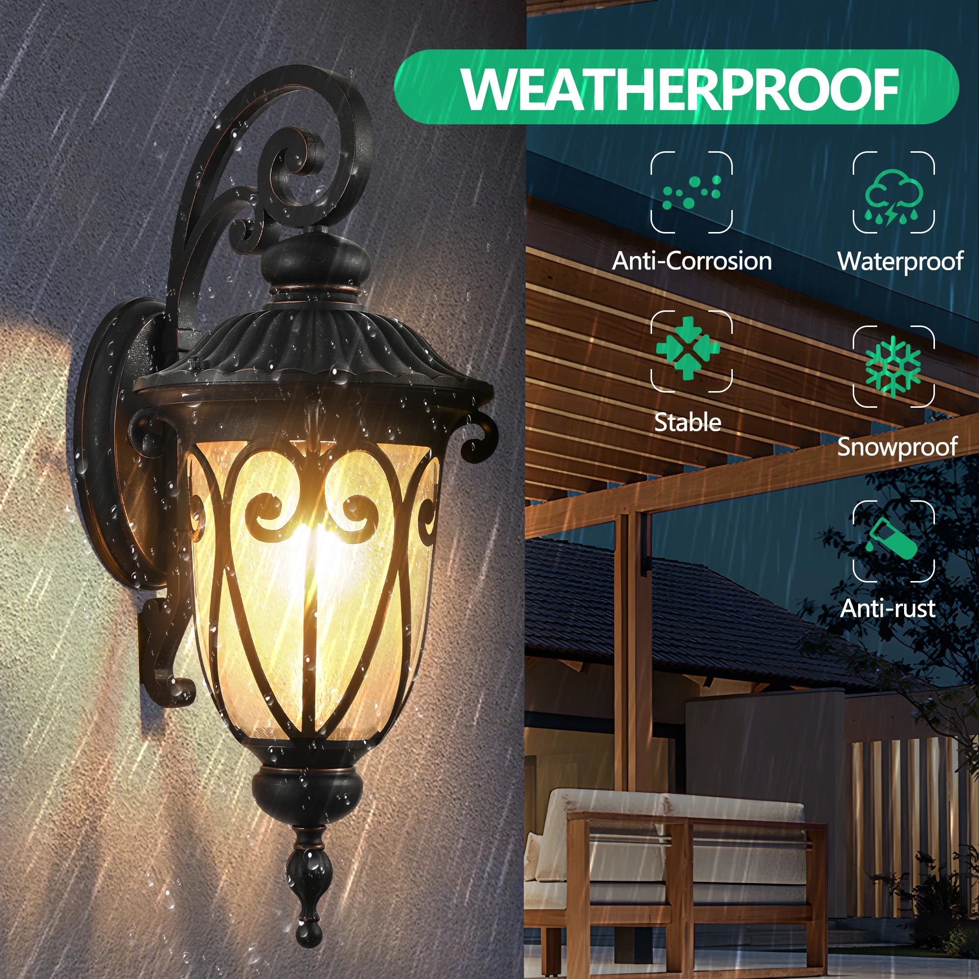 Classic Outdoor Wall Lantern, Black Vintage Wall Sconce with Bubble Glass, Weatherproof Exterior Light Fixture(No Bulb)