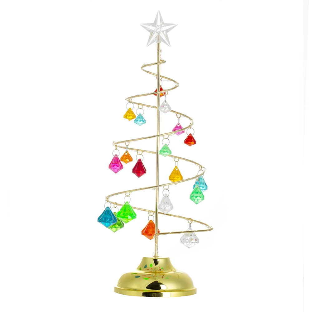 Crystal Star Christmas Tree Lamp Battery Operated Desk Table Lamp Decorative Iron Tree Night Lights for Living Room Bedroom Deco