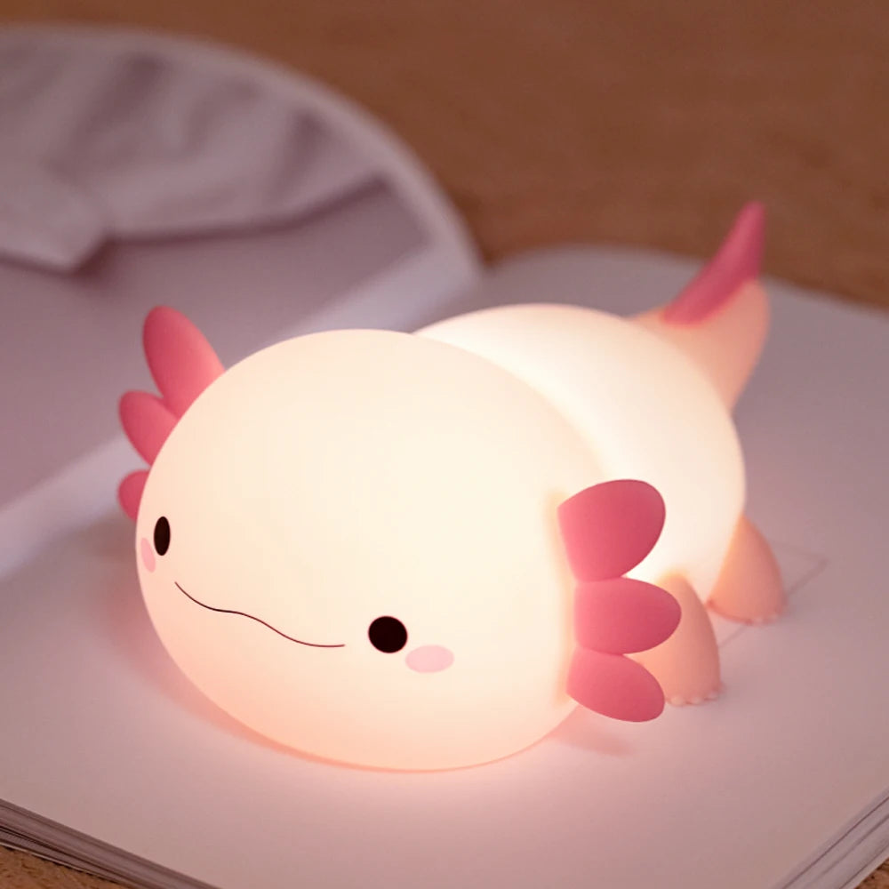 Cute Axolotl Night Light for Kids Bedroom Rabbit Animal Silicone Nursery Sleeping Lamp Touch Control Nightlights For Baby Gifts