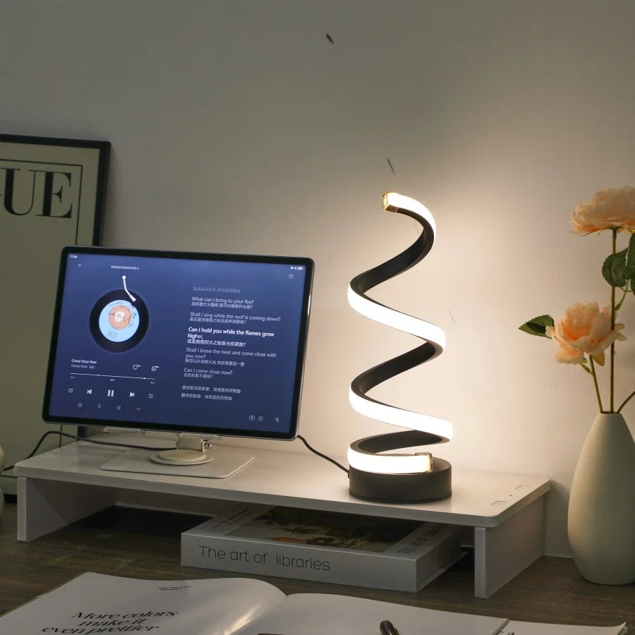1PC Simple Spiral External Emitting Bright Desktop Desk Lamp, USB - Three-color Lighting, Suitable for Living Room and Bedroom D