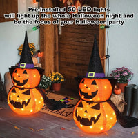 3FT Halloween Collapsible Pumpkin Decoration with 50 LED PopUp Pumpkin Lamp and Star Cap PlugIn JackOLantern with Durable Metal