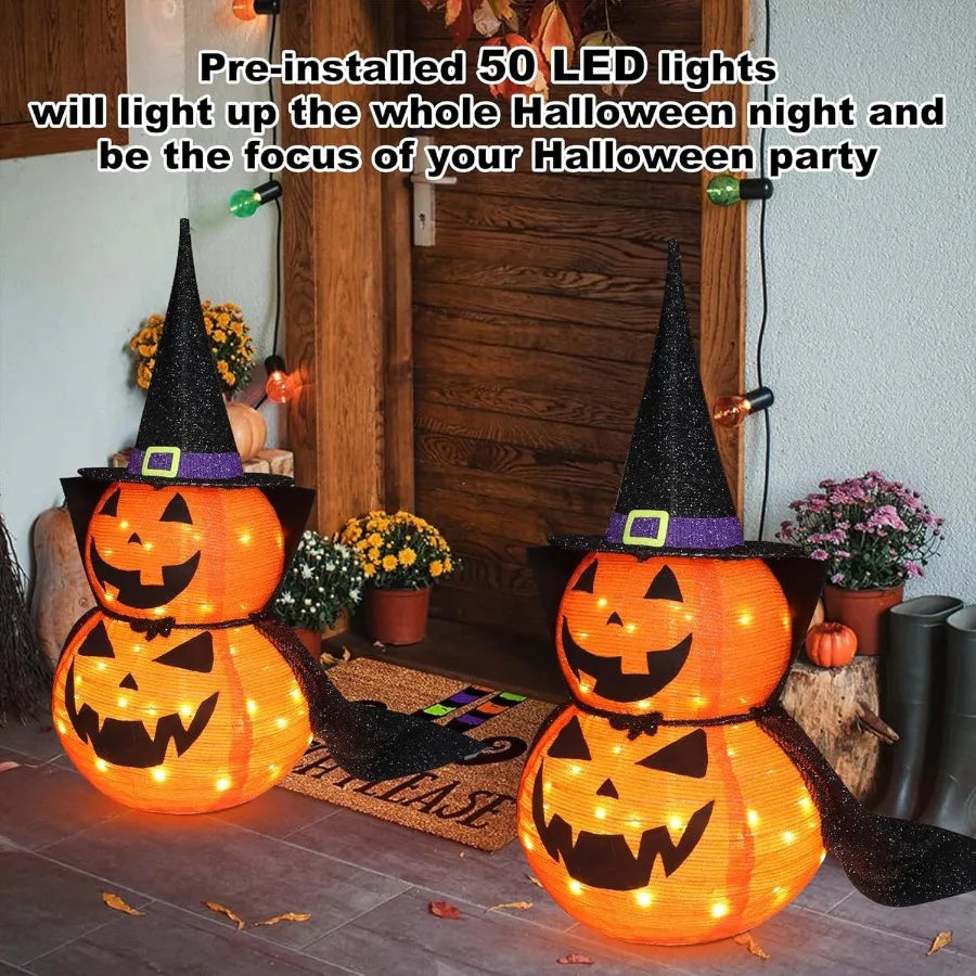 3FT Halloween Collapsible Pumpkin Decoration with 50 LED PopUp Pumpkin Lamp and Star Cap PlugIn JackOLantern with Durable Metal